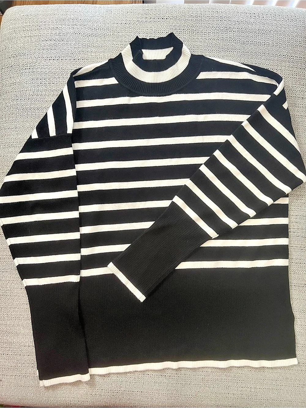 Cyrus Striped Mock Neck Sweater in Black & White